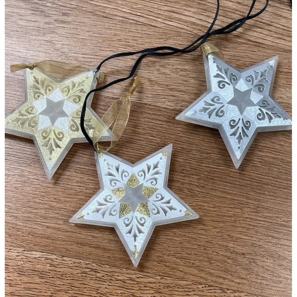 Hallmark Illuminations Starlight Starbright Set of 3 Light up Star‎ Ornaments